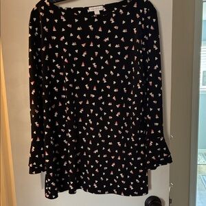 Charter Club Black Blouse with Pink and White Hearts